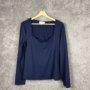 Pinque Shirt Womens XL Blue Long Sleeve Square Neck Pullover Stitch Fix Top